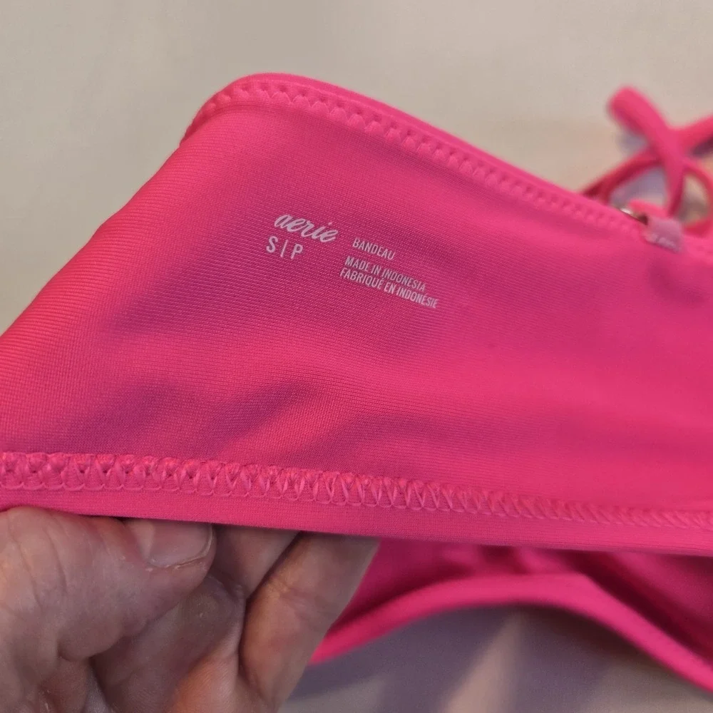 Aerie Hot Pink One Shoulder Strappy Bandeau‎ Bikini Top Size Small